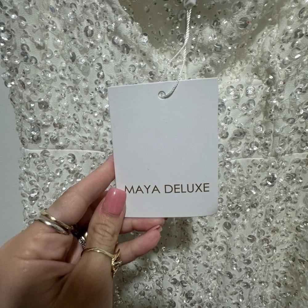 Maya Bridal bardot fishtail embellished maxi dress in Ivory size 6 NWT SOLD OUT - Picture 7 of 10